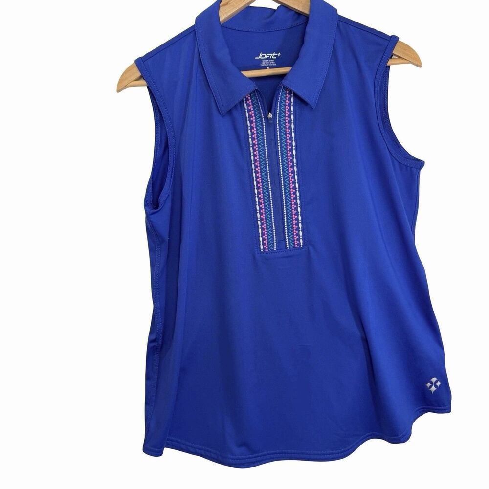 Jofit Top Women's Size XL Blue Embroidered 1/4 Zip Sleeveless Golf Tennis Shirt